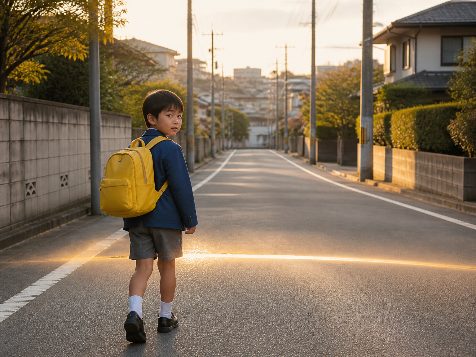 圈圈背着书包回家